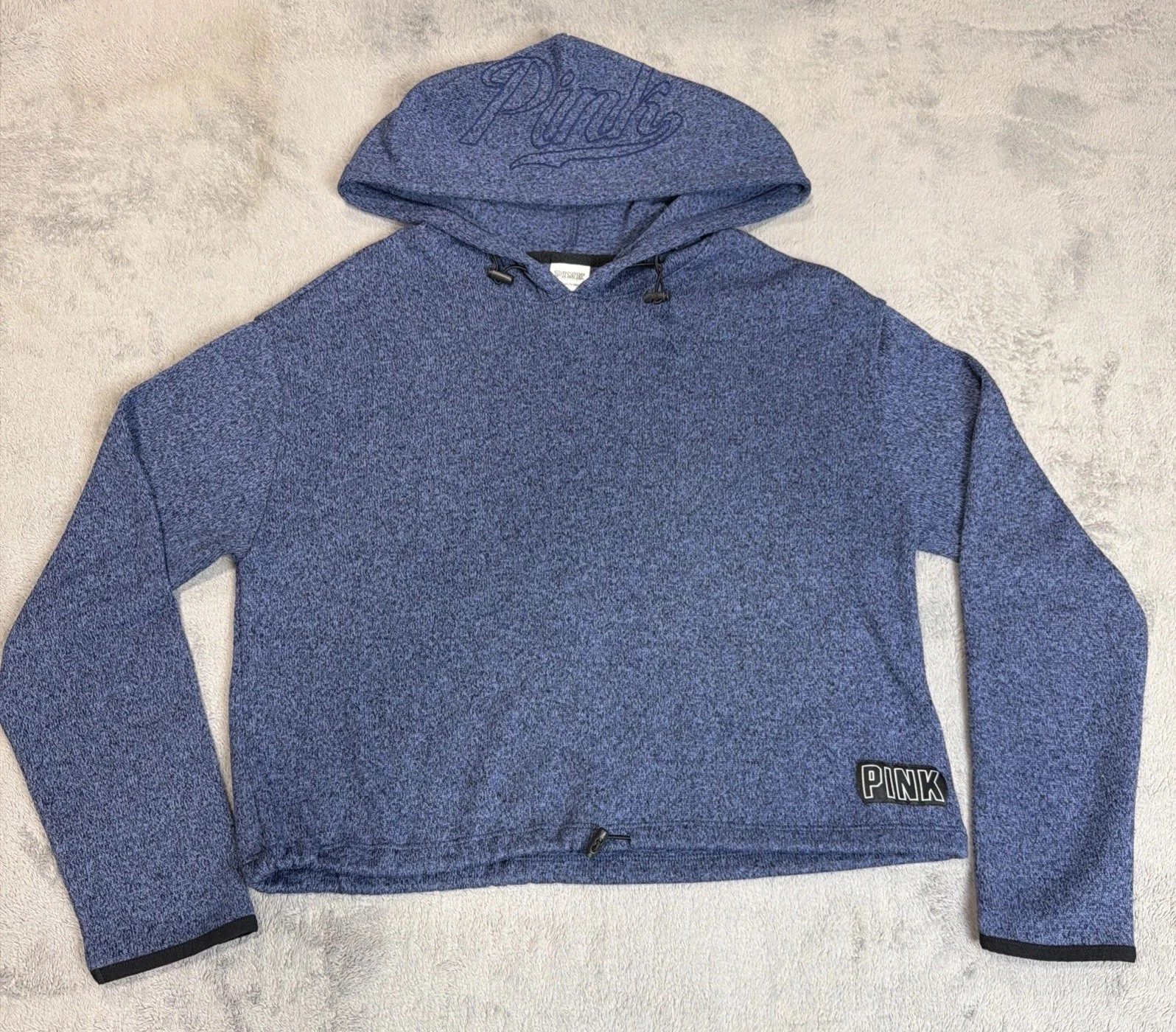 Victoria’s Secret PINK Blue Cropped Hoodie Small Bungee Hem Pullover