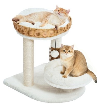 Made4Pets PE Rattan Cat Tree Tower with Scratching Post, 18 inch Small Cat Tr...