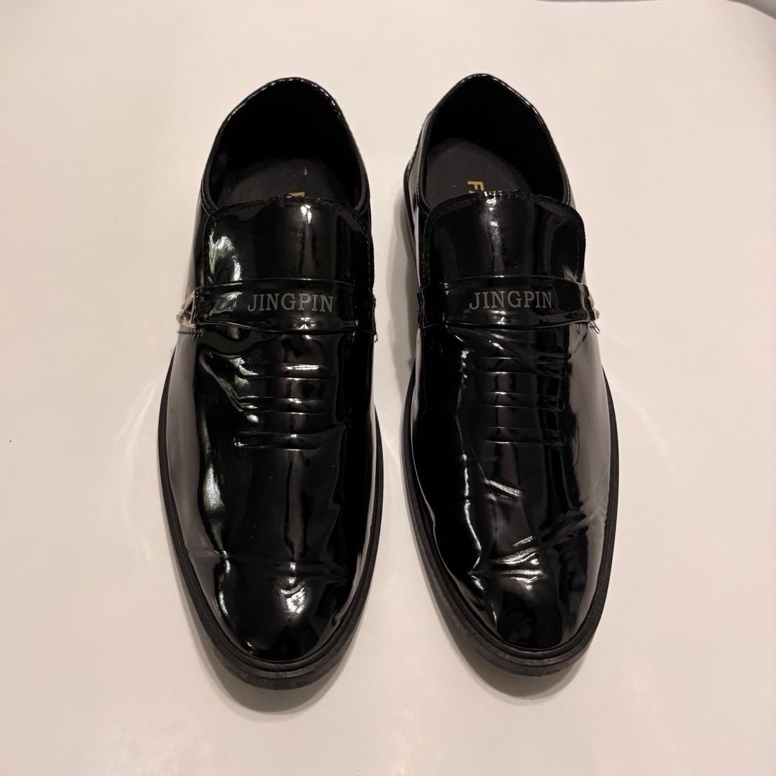 JINGPIN Black Patent polish  Slip-On Loafer Men's Dress Shoes 10.5 Metal Trim