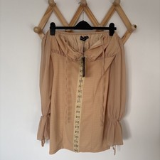 BNWT PRETTYLITTLETHING Nude Mesh Long Sleeve Bodycon Clip Up Dress, Size 12