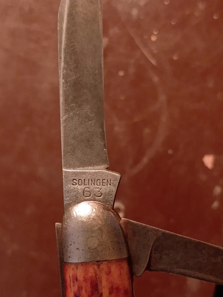 F.A. BOWER Imp. Cuchillo de 3 hojas Co. Solingen #63 hueso jigged rojo Foto 4 de 4