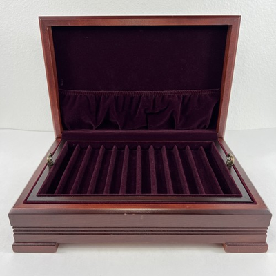 #ad #ad Eureka USA Wooden Box w Burgundy Velvet Interior For Storing Fountain Pens $58.50