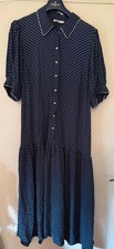 Finery Michelle Shirt Dress Size 22 Navy & White Polka Dot Midi Pockets Belt
