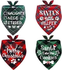 Christmas Dog Bandanas Plaid Scarf Set for Medium Large Pets