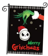 Grin-ch and Jack Skull Christmas Garden Flag for Indoor & Outdoor Xmas-GF