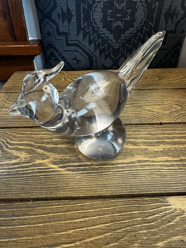 Large Vintage Murano Style Art Glass Bird Figurine Long Tail Brown Swirl