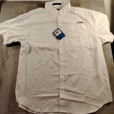 Columbia Tamiami II Shirt Mens XL White PFG Short Sleeve Button-Up Polyester