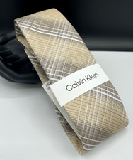 Calvin Klein Men's Polyester Tie  Taupe  Plaids  Checks  NEW MSRP 69.50