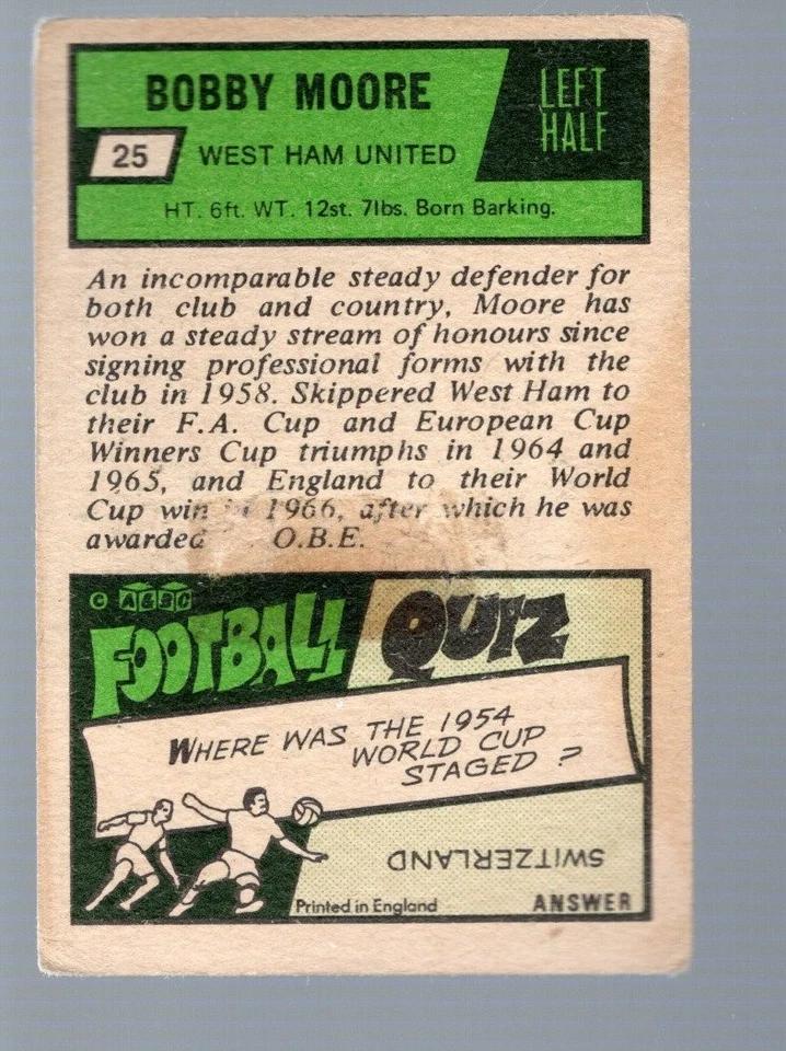 Bobby Moore 1969 A&BC #25 - Изображение 2 из 2