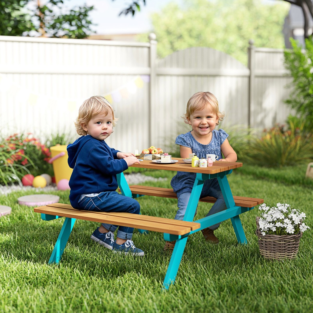 Outsunny Wooden Kids Picnic Table Set for Kids Aged 3-8 Years Old