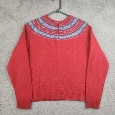 Eddie Bauer Vintage Lambswool Sweater Women's Large Fair Isle Nordic Cozy Cabin