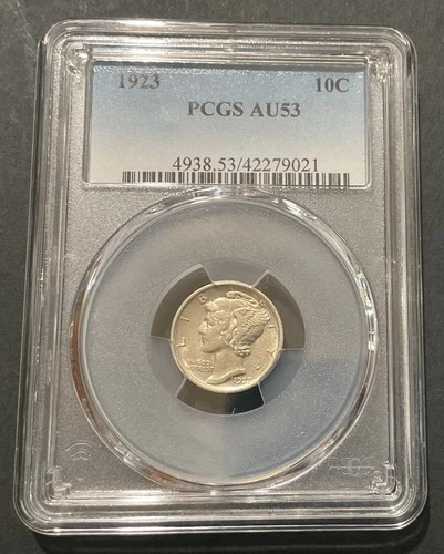 1923 Philadelphia Mint US Dime/10c, AU53, PCGS