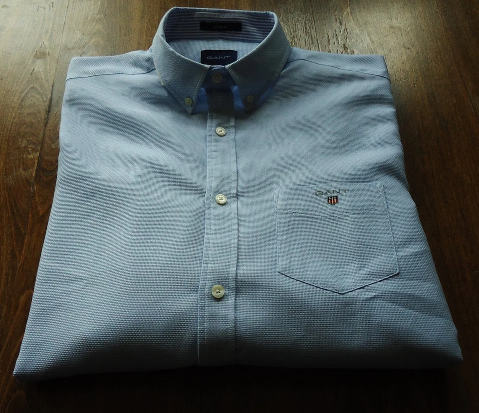 GANT talla M punto para hombre camisas casuales azul claro NUEVO - Imagen 4 de 4