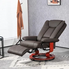 Swivel Recliner Chair w/ Footrest, PU Leather Reclining Chair, Brown