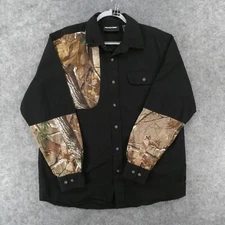 Realtree Shirt Mens Large Long Sleeve Black w Camouflage Shooting Shoulder