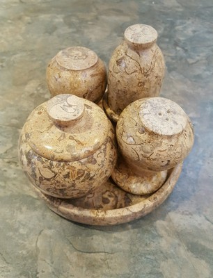 Speisesalz Set Gewürzset Salz und Pfeffertopf Onyx Marmor Neu 