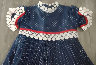 Vintage Union Made Navy Blue White Polka Dot Pleated Dress Red & White Lace 4T | eBay Vintage Union Made Navy Blue White Polka Dot Pleated Dress Red & White Lace 4T | eBay
