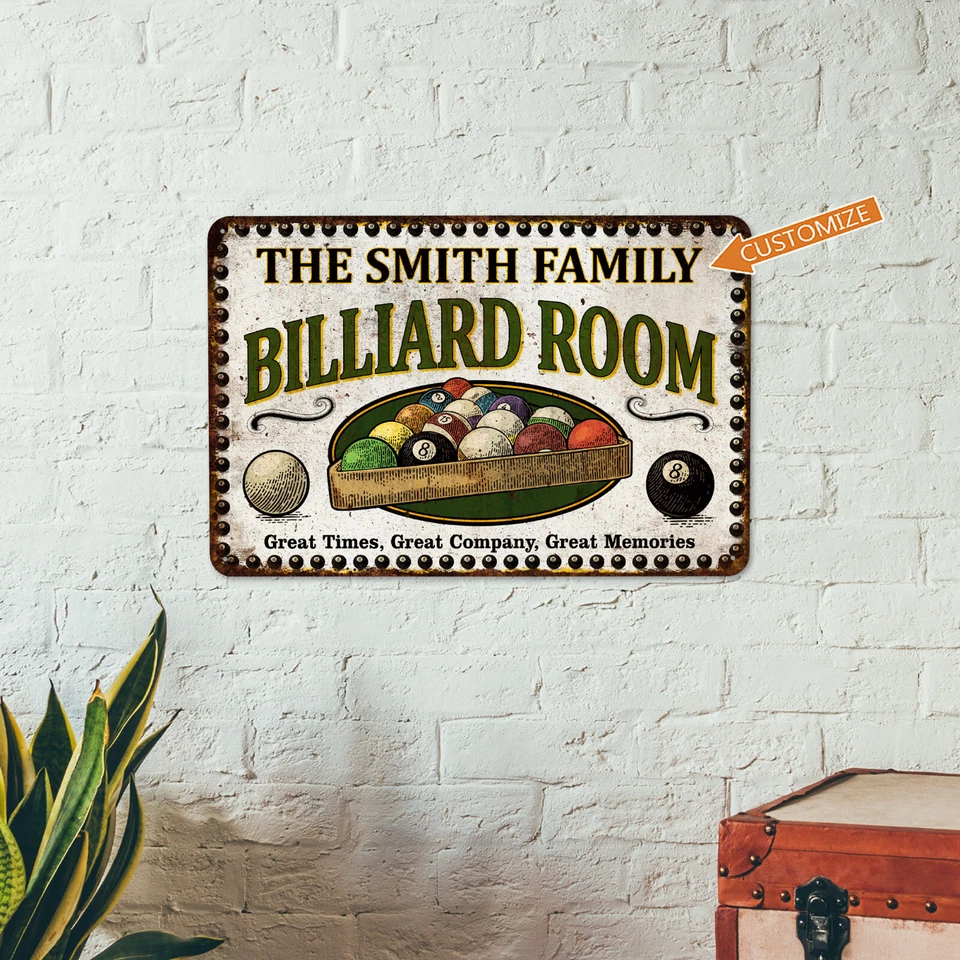 Letrero de sala de billar personalizado decoración de salón de piscina sala de recreación familiar regalo de papá 108122002057 Foto 2 de 4