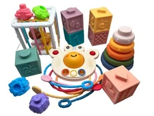 Baby Toys for Ages 6-18 Months, Sensory Shapes and Colorful Storage Bin,  4 in 1