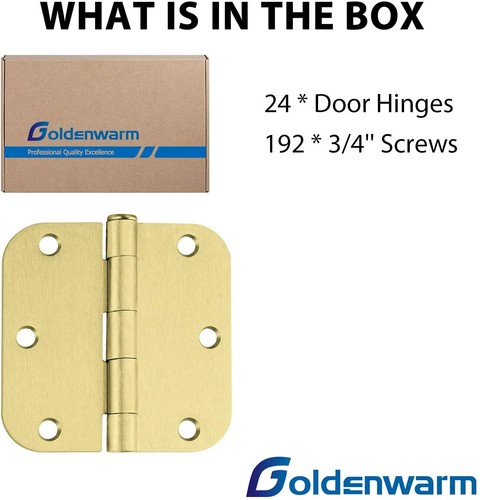 3.5 inch Door Hinges Satin Brass Hinges for Interior Doors Gold Door Hardware - Picture 4 of 11