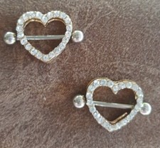 Heart shape Stud set of 2 Nipple rings piercing with CZ Stones