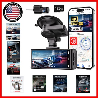 STARVIS 2 4K Dash Cam Set with Emergency Lock, WiFi & 128GB Card - Touch Screen