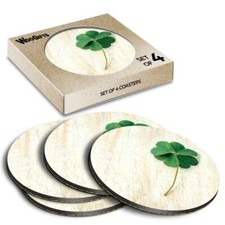 Round MDF Coaster Lucky Green Four Leaf Clover #53048
