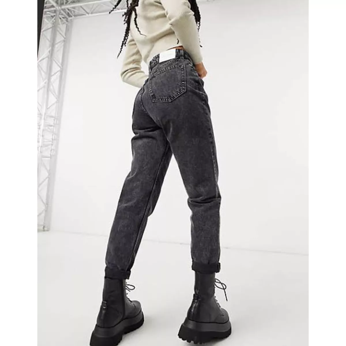 Washed black top mom jeans