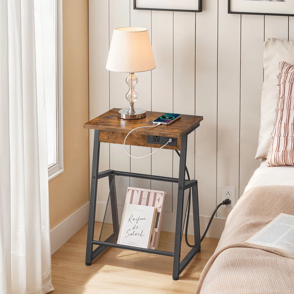 HOOBRO End Table with Charging Station Bedside Table Nightstand Coffee Table - Image 3 of 4