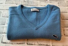 Izod Lacoste Vintage Mint Blue V Neck Pullover Lightweight Sweater Sz Large