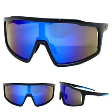 OVERSIZED SPORTY WRAP AROUND Biker Cycling Shield SUNGLASSES Large Black Frame