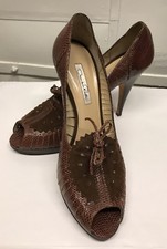 Oscar de la Renta Reptile Peep Toe Pump W/Suede Eyelet Vamp Women  s Sz 40 US 9.5