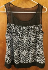 Studio Donatella Black White Tank Top Size Medium Cami Mesh Top