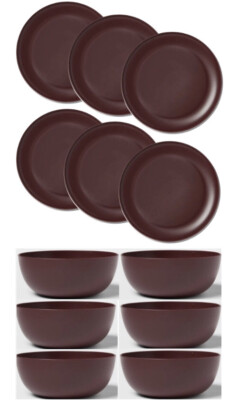 Target Plastic Dinner Plates Cereal Bowls Set, Burgundy, 12