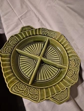 Vintage California Pottery Four Compartment Ceramic Green Serving Dish 1970s 