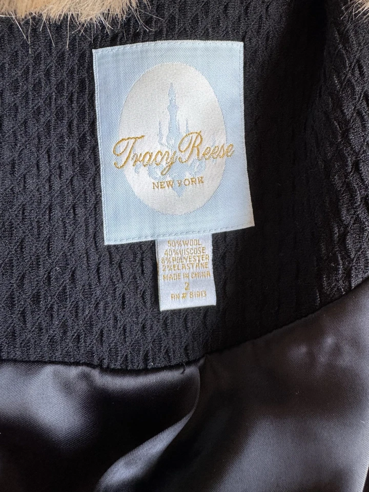 Chaqueta corta para mujer Tracy Reese negra con cuello ribete de piel talla 2 Foto 4 de 4