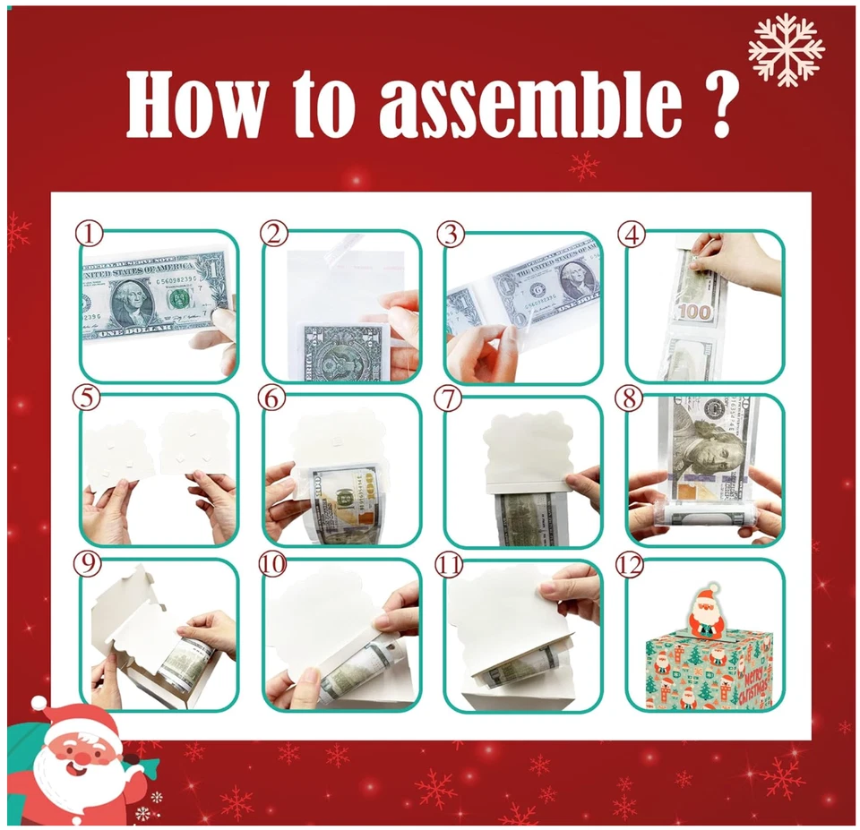 Feliz Natal Dinheiro Surpresa Caixa de Presente Conjunto Divertido - Puxe Caixa de Dinheiro com 35 Sacos Natal - Imagem 2 de 4