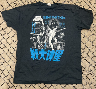 Star Wars: A New Hope Kanji Poster T-Shirt Men s L Blue Logo Licensed Weathered