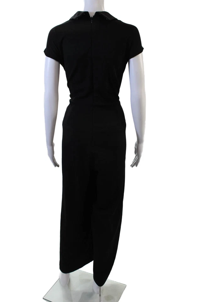 Nicole Miller, Women Short Sleeve V-Neck Black Jumpsuit Size 12 - Image 3 of 4