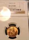 1941 S Lincoln Cent NGC MS 65 RED