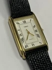 Vintage Timex Quartz Tank Watch Roman Numerals Black Leather Band Parts Repair