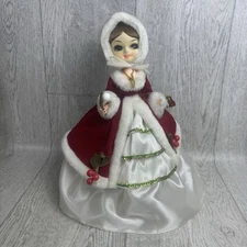 Vintage Artmark 1977 Big Eyes Christmas Doll Red Dress Hoop Skirt Purse