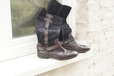 Tommy Hilfiger Hamilton Stiefel Leder Wildleder Braun Navy Gr 37 Reiterstiefelc