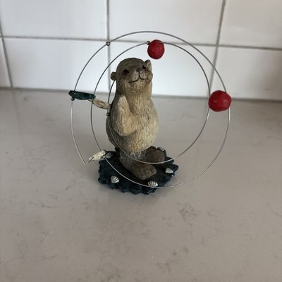 whimsical polyresin bobble-body figurine of an otter Fly Fishing 