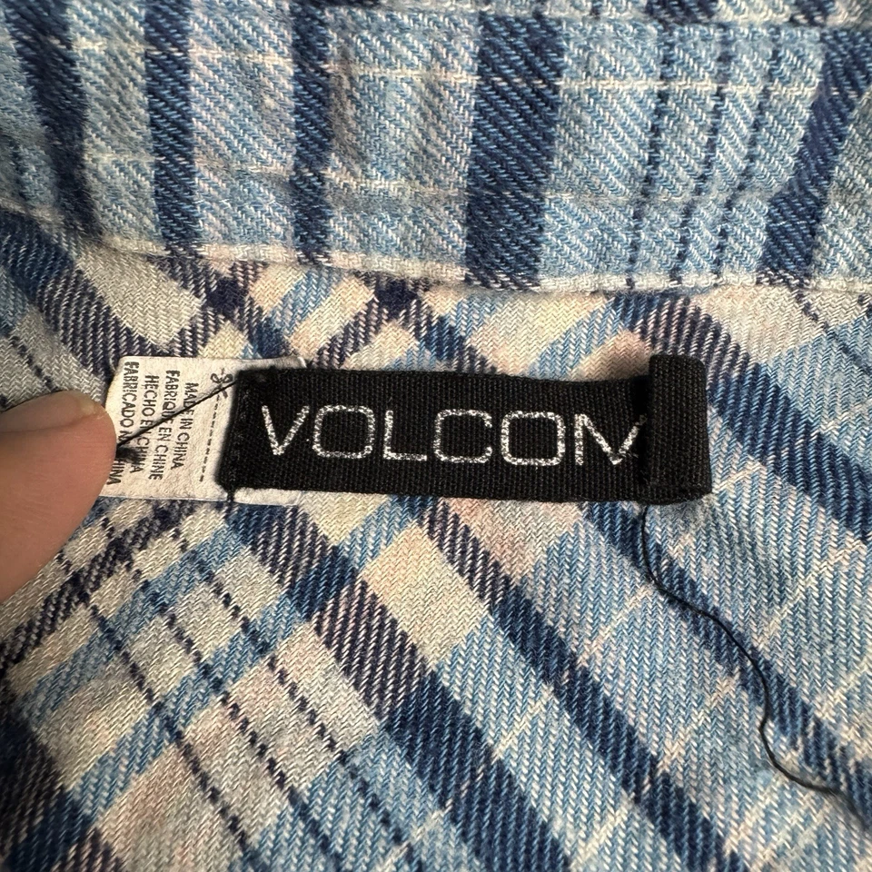 Volcom Womens Plaid Flannel Button Up Shirt XS Blue - Image 2 of 4