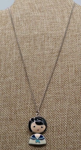 Girl Figure Articulated Necklace Sailor Outfit Siver Tone Enamel 