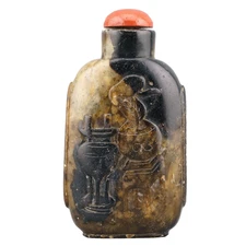 Chinese Snuff Bottle Soapstone Russet Coral Carved Deer Qing 19th Century