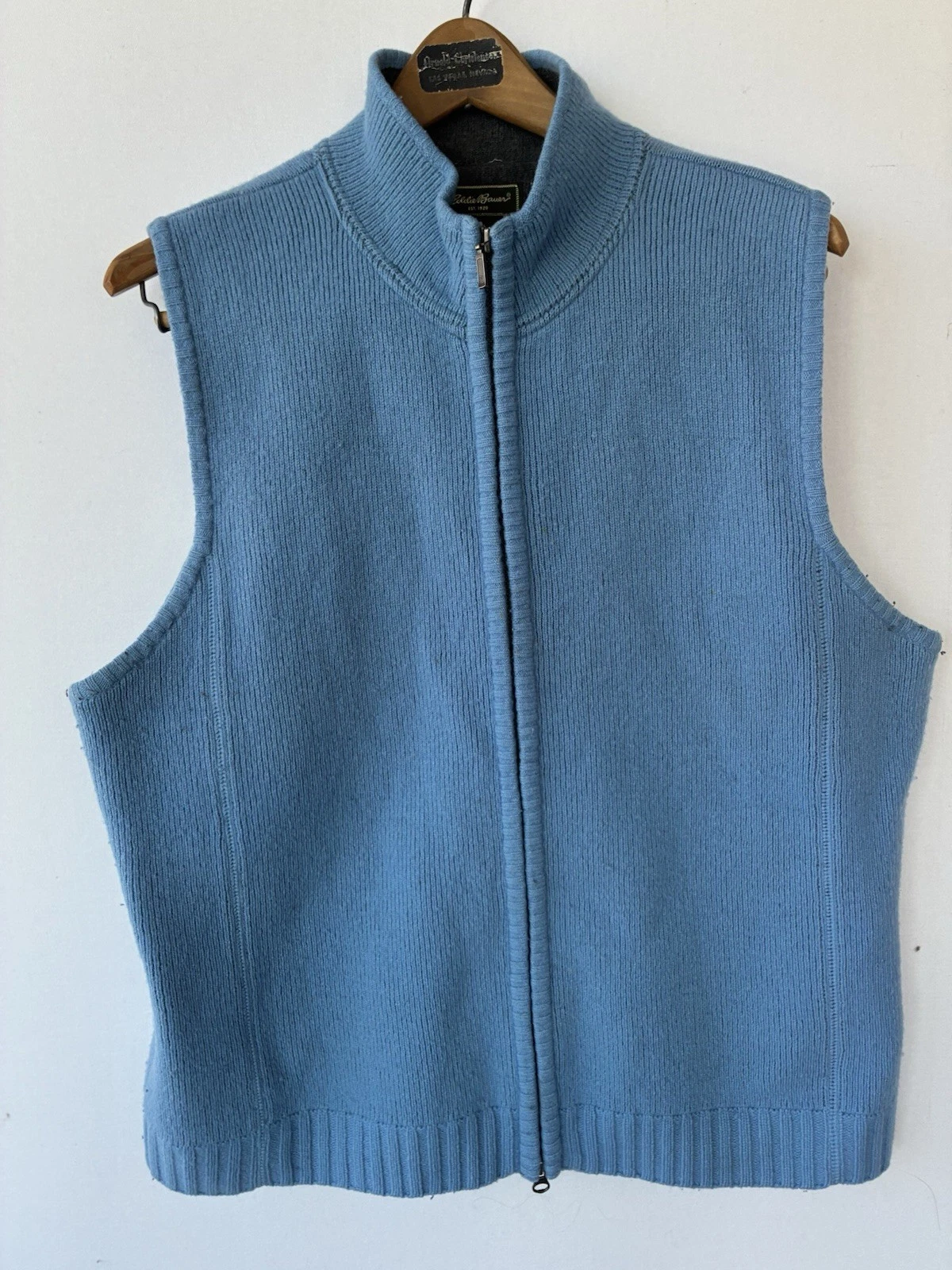 Eddie Bauer Blue Lambswool Blend Vest Mens XL