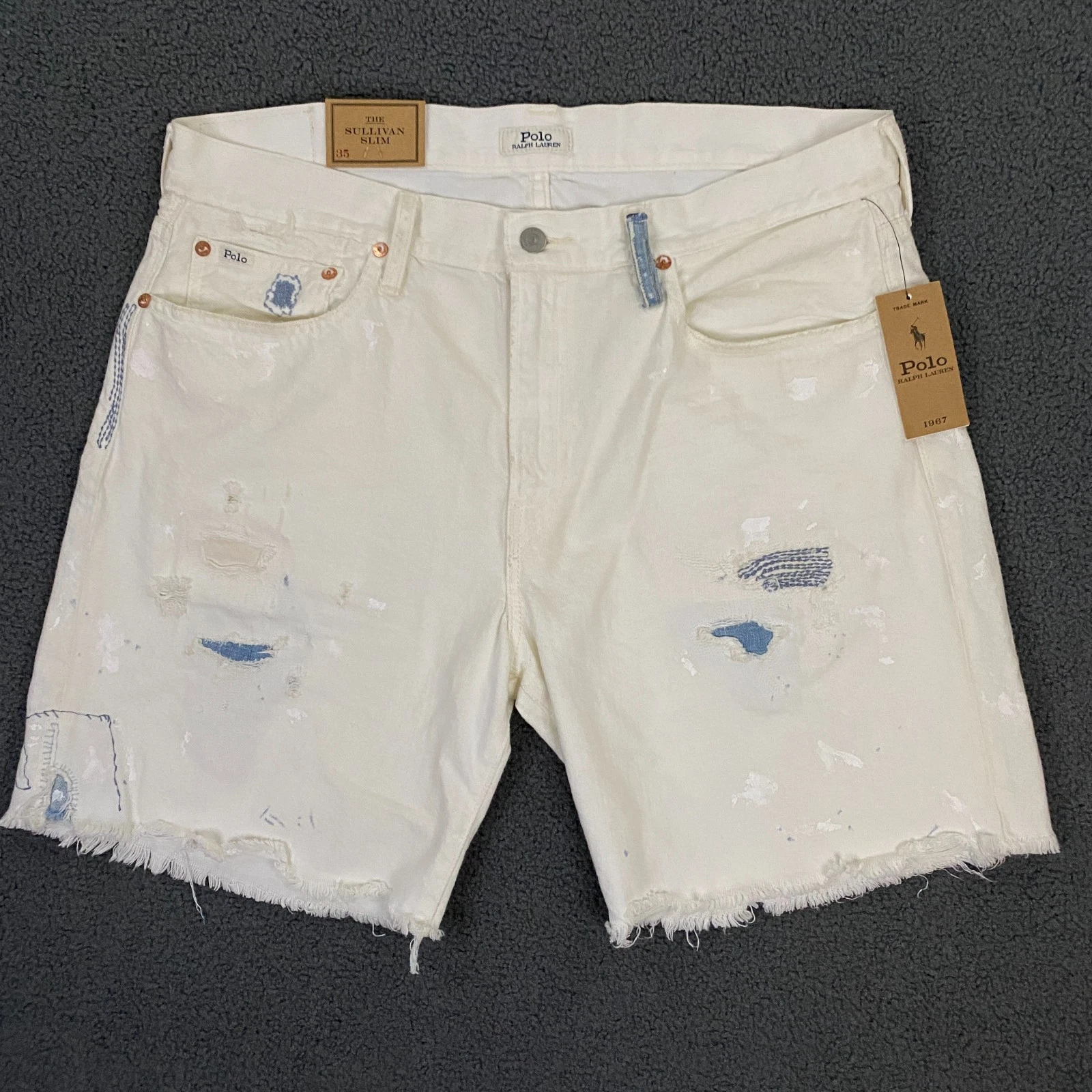 Polo Ralph Lauren Jean Shorts Mens 35 Sullivan Slim Denim Cut Off White 7.5"