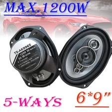 1200W Max Watts 6" X 9" 5-way: Car Audio Stereo Coaxial Speakers Pair 6x9-in